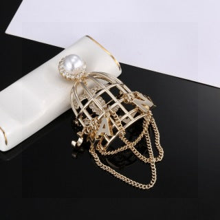CHANEL Pearl Cage Chain Brooch