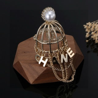 CHANEL Pearl Cage Chain Brooch