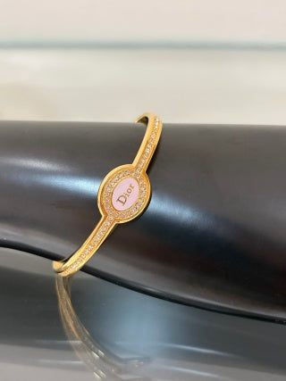 Dior Pearl Medallion Crystal Open Bangle Bracelet