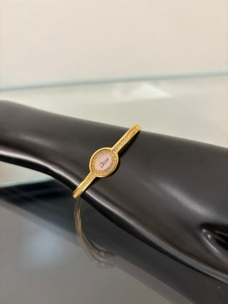 Dior Pearl Medallion Crystal Open Bangle Bracelet