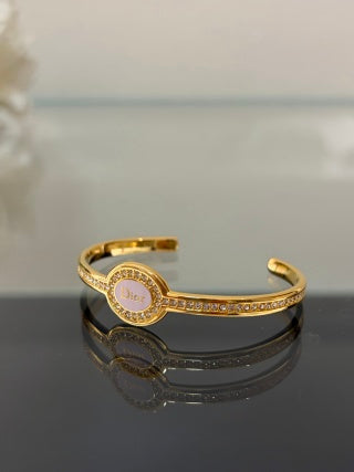 Dior Pearl Medallion Crystal Open Bangle Bracelet