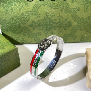 Gucci GG Web Stripe Crystal Cuff Bracelet