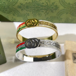 Gucci GG Web Stripe Crystal Cuff Bracelet