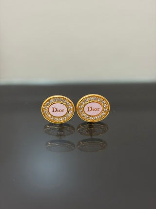 Dior Pearl Medallion Crystal Stud Earrings