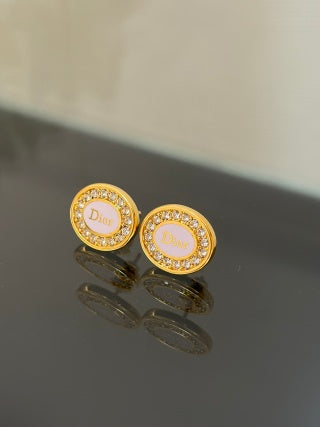 Dior Pearl Medallion Crystal Stud Earrings
