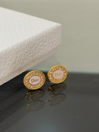 Dior Pearl Medallion Crystal Stud Earrings