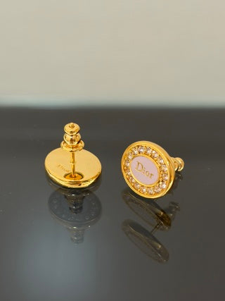 Dior Pearl Medallion Crystal Stud Earrings