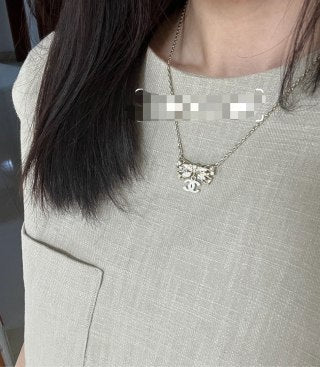 CHANEL Crystal Blossom Pendant Necklace