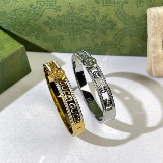 Gucci GG Logo Script Crystal Cuff Bracelet