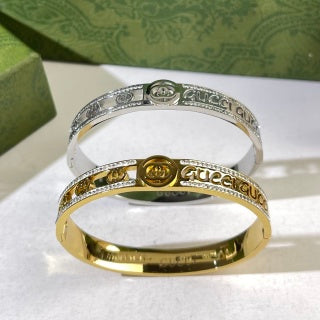 Gucci GG Logo Script Crystal Cuff Bracelet