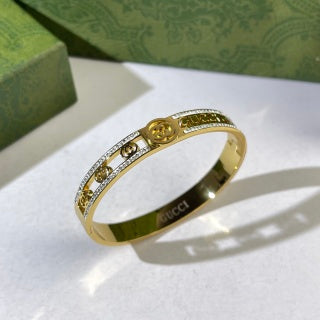Gucci GG Logo Script Crystal Cuff Bracelet