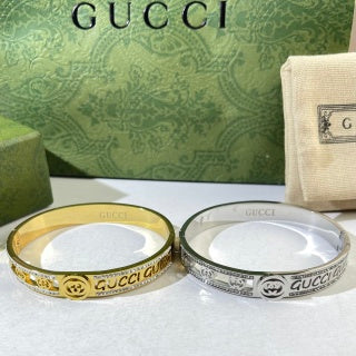 Gucci GG Logo Script Crystal Cuff Bracelet