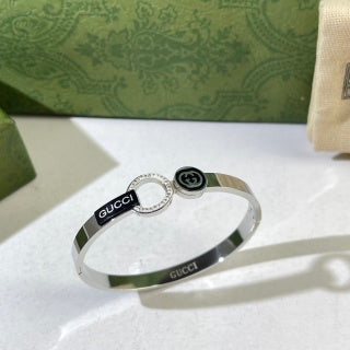 Gucci GG Enamel Logo Crystal Cuff Bracelet