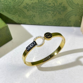 Gucci GG Enamel Logo Crystal Cuff Bracelet