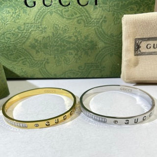 Gucci GG Crystal Engraved Line Cuff Bracelet