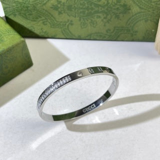 Gucci GG Crystal Engraved Line Cuff Bracelet