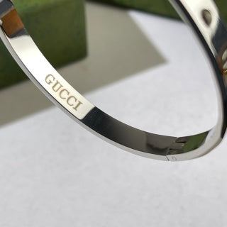 Gucci GG Crystal Engraved Line Cuff Bracelet