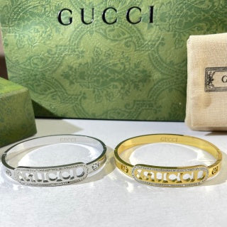 Gucci Logo Script Crystal Cuff Bracelet