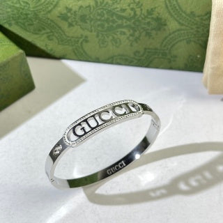 Gucci Logo Script Crystal Cuff Bracelet