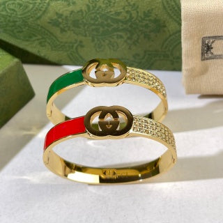 Gucci GG Enamel Stripe Crystal Cuff Bracelet