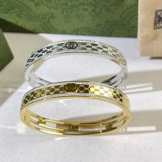 Gucci GG Engraved Pavé Line Cuff Bracelet