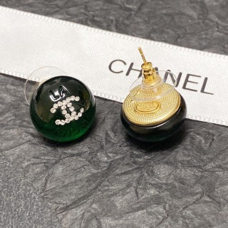 CHANEL Enamel Pearl Tone Round Stud Earrings