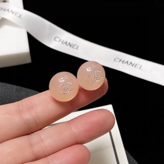 CHANEL Enamel Pearl Tone Round Stud Earrings