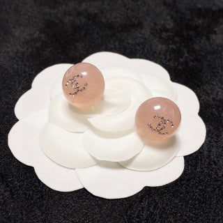 CHANEL Enamel Pearl Tone Round Stud Earrings