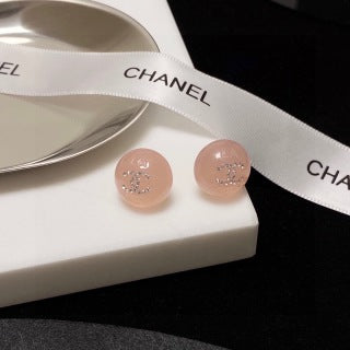 CHANEL Enamel Pearl Tone Round Stud Earrings