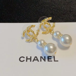CHANEL Pearl Cascade Chain Drop Earrings
