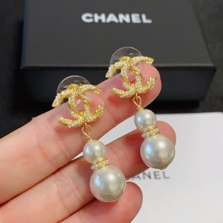 CHANEL Pearl Cascade Chain Drop Earrings