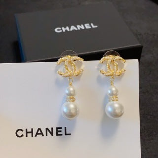 CHANEL Pearl Cascade Chain Drop Earrings