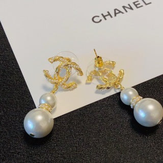 CHANEL Pearl Cascade Chain Drop Earrings