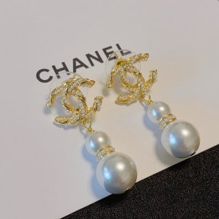 CHANEL Pearl Cascade Chain Drop Earrings