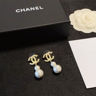 CHANEL Pearl Cascade Chain Drop Earrings