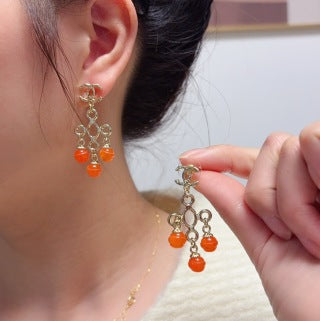 CHANEL Coral Charm Chain Drop Earrings