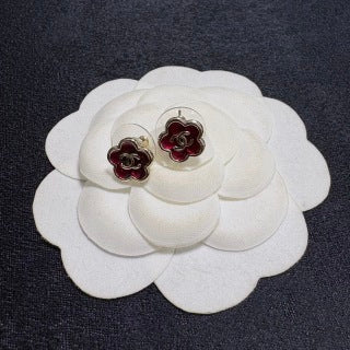CHANEL Rouge Blossom Enamel Stud Earrings