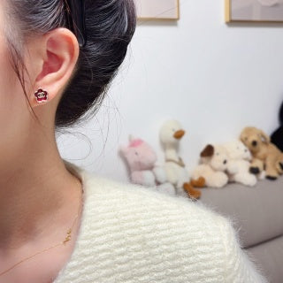CHANEL Rouge Blossom Enamel Stud Earrings