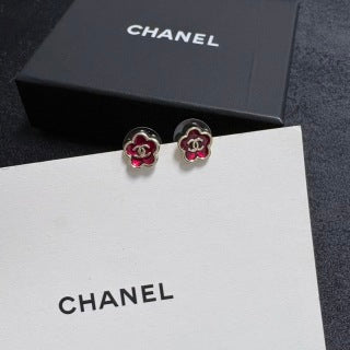 CHANEL Rouge Blossom Enamel Stud Earrings