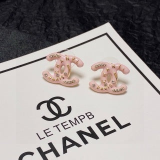 CHANEL Rosaline Crystal Logo Stud Earrings