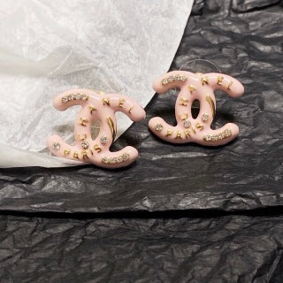 CHANEL Rosaline Crystal Logo Stud Earrings