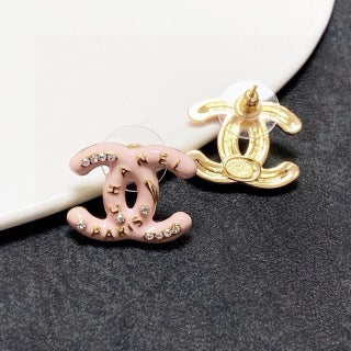 CHANEL Rosaline Crystal Logo Stud Earrings