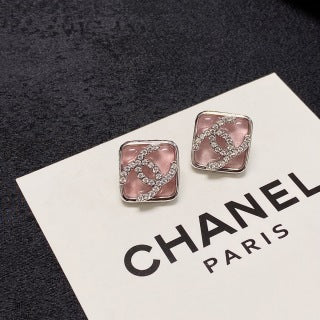 CHANEL Enamel Frame Square Stud Earrings