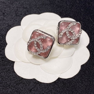 CHANEL Enamel Frame Square Stud Earrings