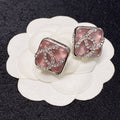 CHANEL Enamel Frame Square Stud Earrings