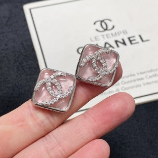 CHANEL Enamel Frame Square Stud Earrings