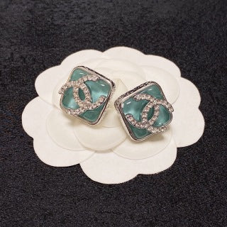 CHANEL Enamel Frame Square Stud Earrings