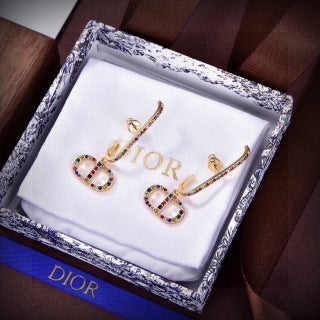 Dior Rainbow Crystal CD Drop Stud Earrings