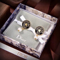 Dior Pearl Medallion Logo Drop Stud Earrings