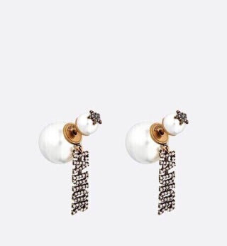 Dior Pearl Crystal Asymmetric Drop Stud Earrings